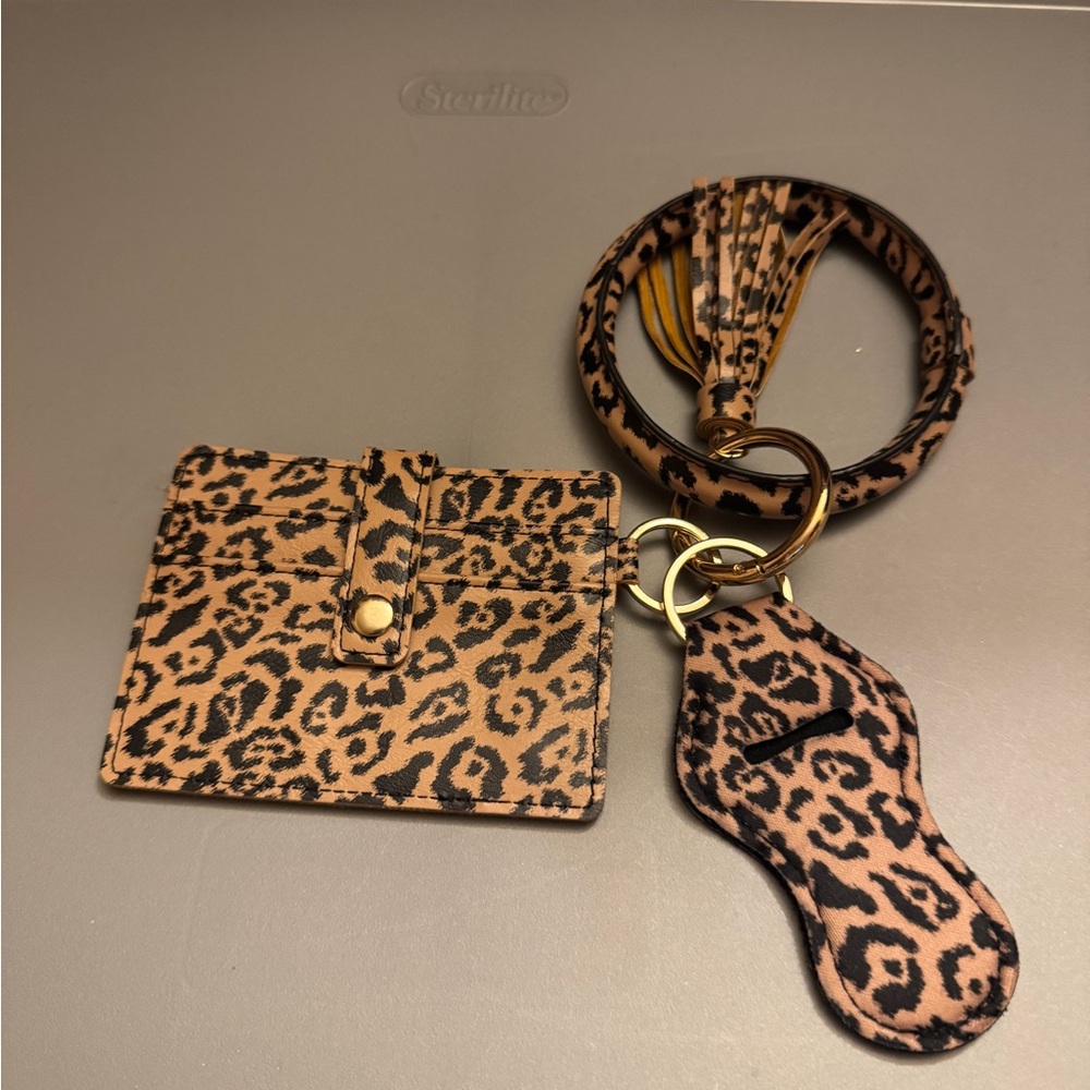 Leopard Accessory Set ( wristlet keyring, chapstick holder, and card holder)